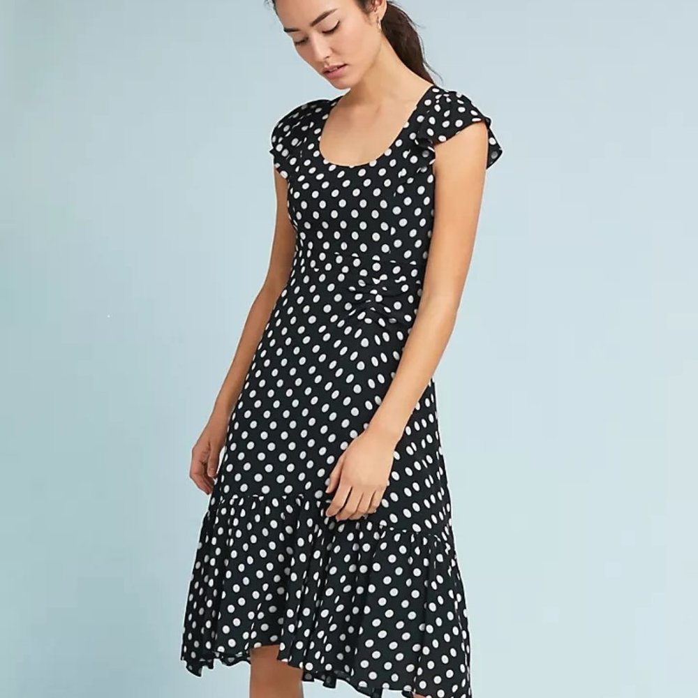 Anthropologie Maeve Gathered Polka Dot Dress